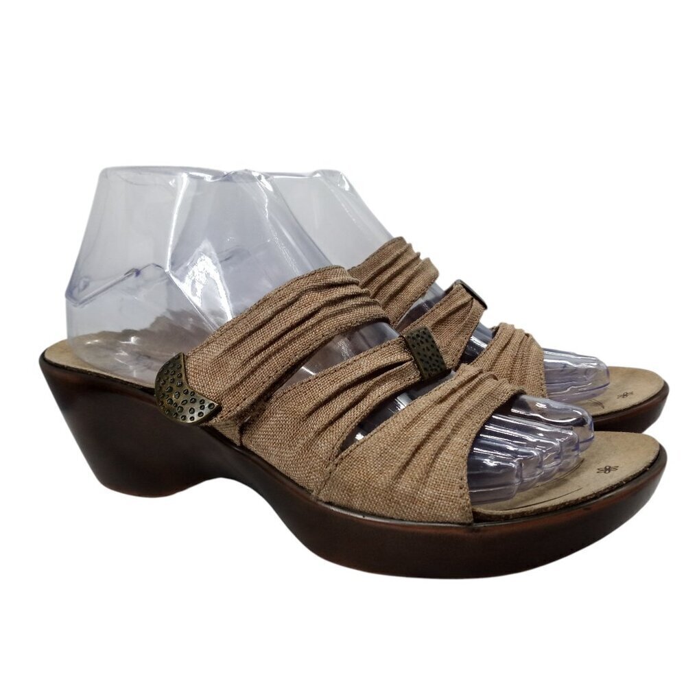 Abeo Bio System Darci Wedge Slide Sandals Size 8 N Tan Burlap Adjustable Comfort